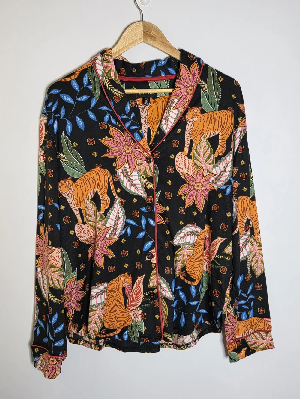 Room Service Black Floral & Tiger Print Pajama Set Long sleeve and Pants Size XL